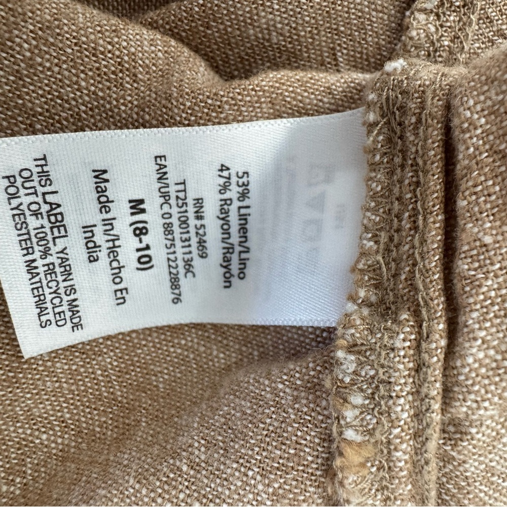 Linen Blend Button Safari Shift Front Midi Dress Tie Waist Beige M Time and Tru - Picture 10 of 10
